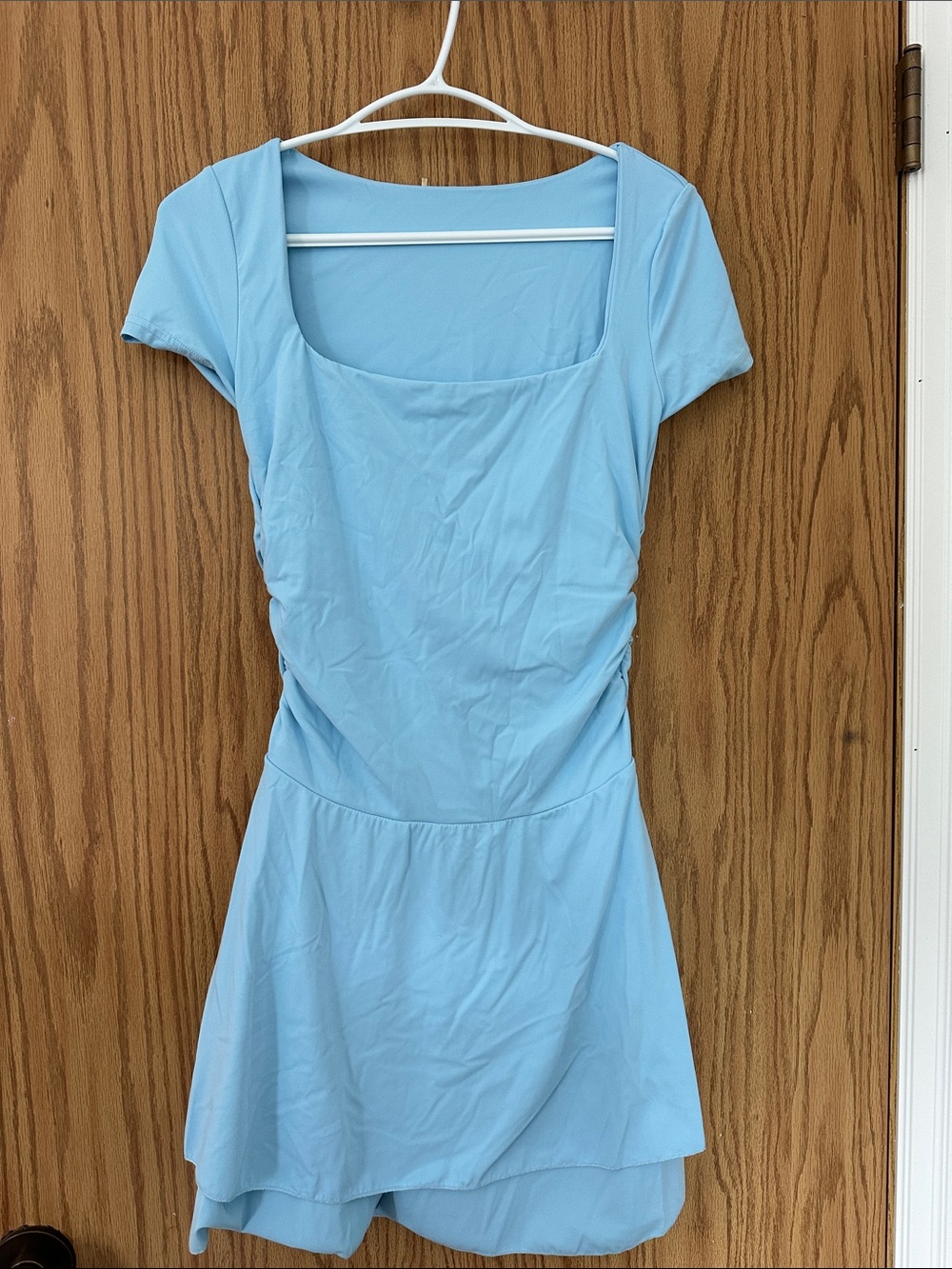 Source Unknown Light Blue Square Neck Mini Dress